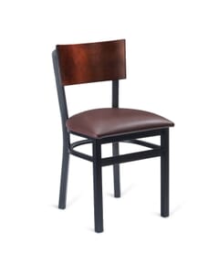 Black Metal Commercial Chair with Square Dark Mahogany Veneer Seat and Back (Front)