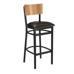 Black Metal Commercial Bar Stool with Square Back in Natural