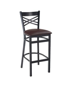 Black Metal X-Back Commercial Bar Stool with Upholstered Seat (front)