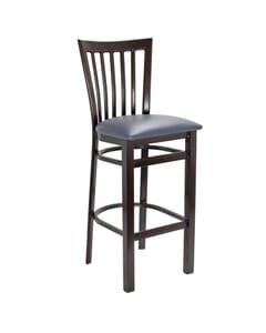 Walnut Steel Vertical-Back Restaurant Bar Stool with Upholstered Seat (Front)