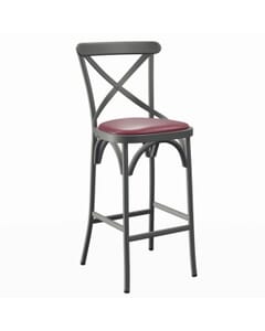 French Grey Metal Cross-Back Commercial Bar Stool with Metal Seat (front)