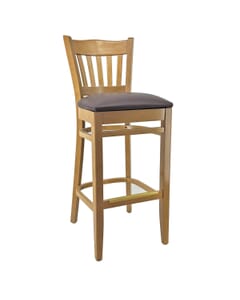 Natural Solid Wood Vertical Back Restaurant Bar Stool With Upholstered Seat 