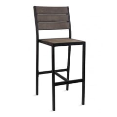 Outdoor Aluminum Bar Stool with Brushed Brown Synthetic Teak Wood Slats