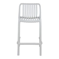 Stackable Indoor/Outdoor Resin Bar Stool With Striped Seat and Back in White