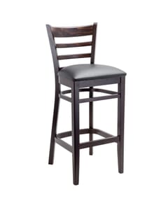 Espresso Wood Ladderback Commercial Bar Stool with Upholstered Seat (Front)