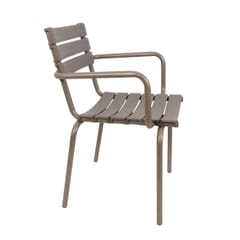 Stackable Restaurant Arm Chair with Molded Resin Seat and Back in Tan