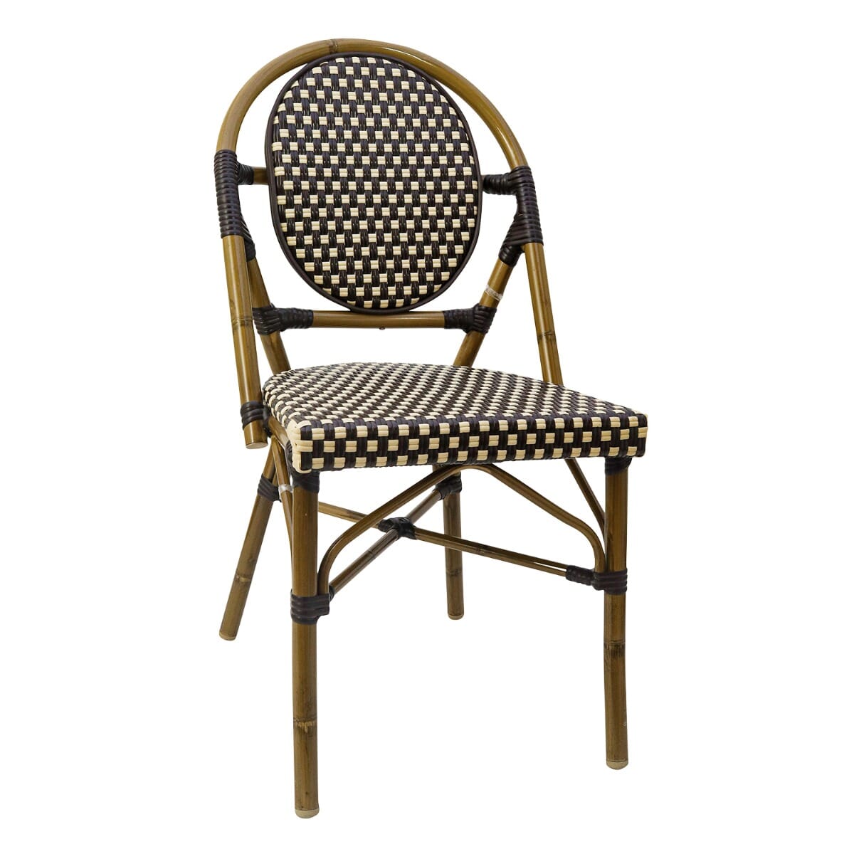 Synthetic Wicker & Bamboo Outdoor Stackable Chair with Rounded Back in