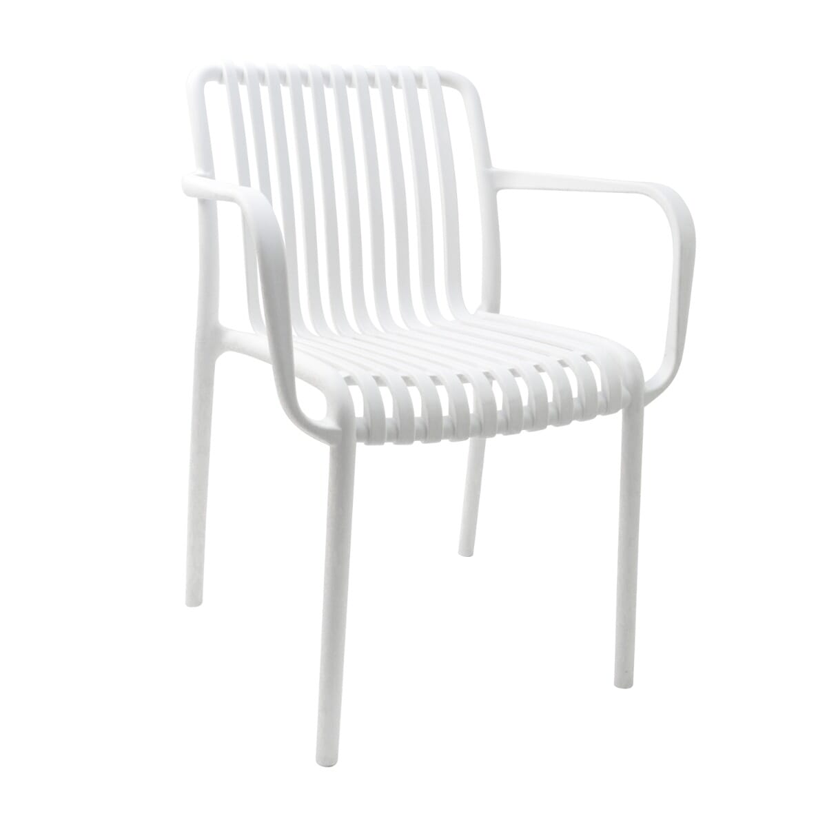Stackable Indoor/Outdoor Arm Resin Chair With Striped Seat and Back in