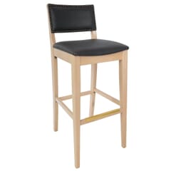 Fully Upholstered Natural Wood Madison Commercial Bar Stool with Nail-head Trim
