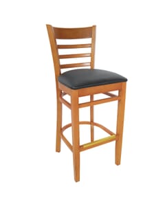 Walnut Wood Ladderback Commercial Bar Stool with Upholstered Seat (front)