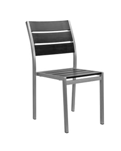 Outdoor Restaurant Chair - Black Synthetic Wood Back and Seat and Brushed Aluminum Frame (Front)