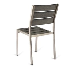 Stackable Outdoor Aluminum Chair with Pewter Synthetic Teak Wood Slats