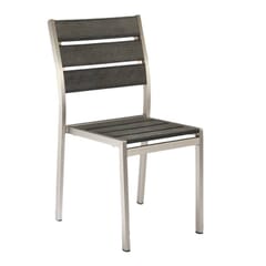 Stackable Outdoor Aluminum Chair with Pewter Synthetic Teak Wood Slats