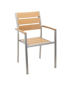 Stackable Outdoor Aluminum Arm Chair with Tan Synthetic Teak Wood Slats