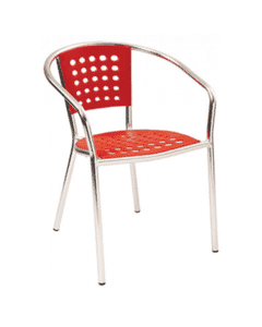 Stackable Aluminum Patio Arm Chair with Red Polypropylene Seat and Back
