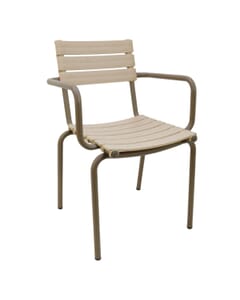 Stackable Indoor/Outdoor Restaurant Chair with Resin Seat and Back in Tan - Front View