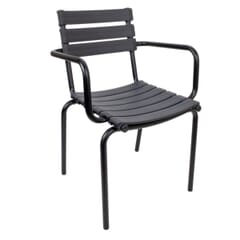 Stackable Restaurant Arm Chair with Molded Resin Seat and Back in Dark Grey
