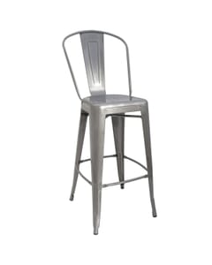 Distressed Clear Steel Eiffel Restaurant Bar Stool with Arched Metal Backrest (front)