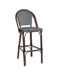 Curved-Back Synthetic Wicker & Bamboo Commercial Outdoor Bar Stool (front)