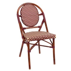 Synthetic Wicker & Bamboo Stackable Outdoor Chair with Rounded Back in Mahogany/Burgundy 