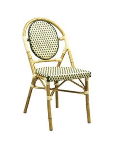 Synthetic Wicker & Bamboo Stackable Outdoor Chair with Rounded Back in Natural/Green