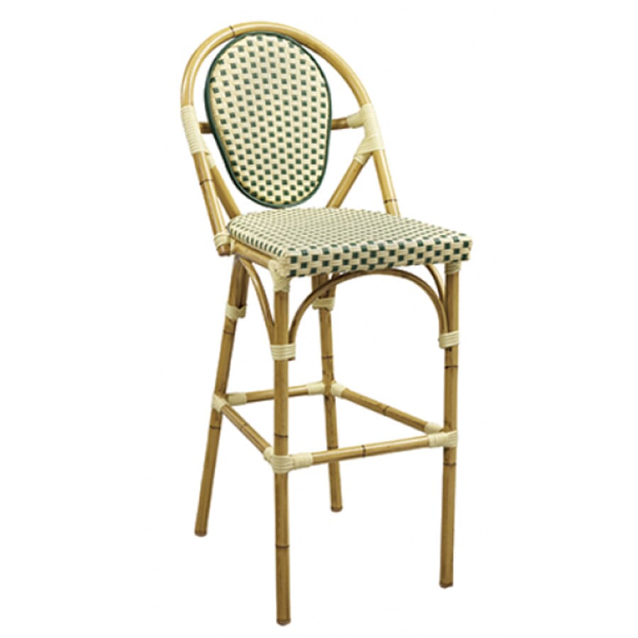 Synthetic Wicker & Bamboo Outdoor Bar Stool with Rounded Back in