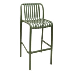 Stackable Indoor/Outdoor Resin Bar Stool With Striped Seat and Back in Green