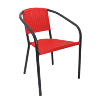 Stackable Black Powder Coated Steel Frame Chair With Red Resin Seat and Back