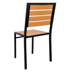 Stackable Indoor/Outdoor Steel Frame Chair with Tan Synthetic Teak Wood Slats