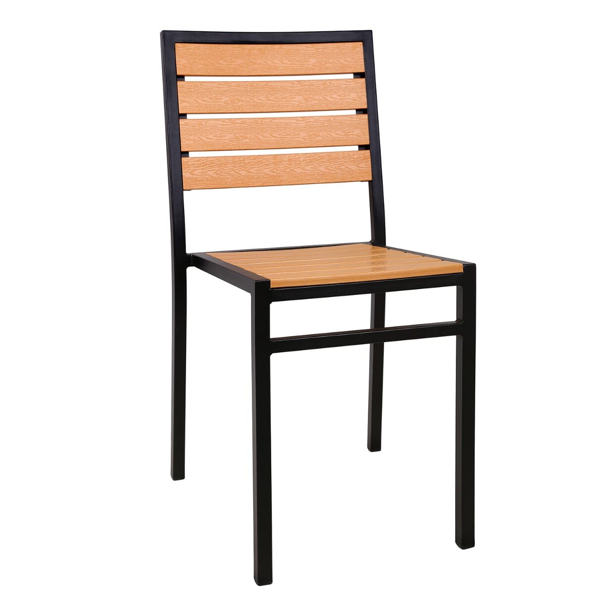 Stackable Indoor/Outdoor Steel Frame Chair with Tan Synthetic Teak Wood