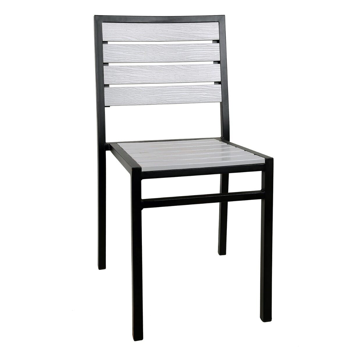 Stackable Indoor/Outdoor Steel Frame Chair with Light Grey Synthetic